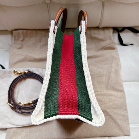 GUCCI GG Interlocking 2 Way Small Shoulder Tote Bag 727728 Canvas Beige/Blue/Red - Picture 4 of 9